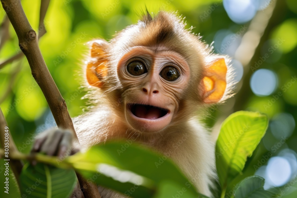 Fototapeta premium Surprised baby monkey in nature