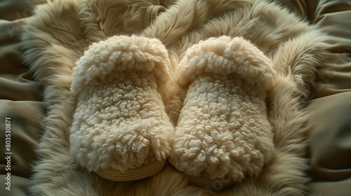 Warm indoor slippers with faux fur
