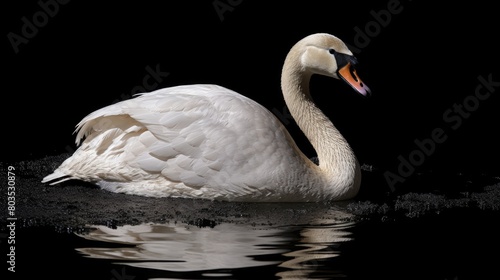 Elegant swan swimming in dark waters