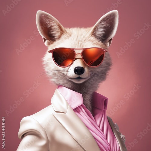 stylish fox wearing sunglasses and suit