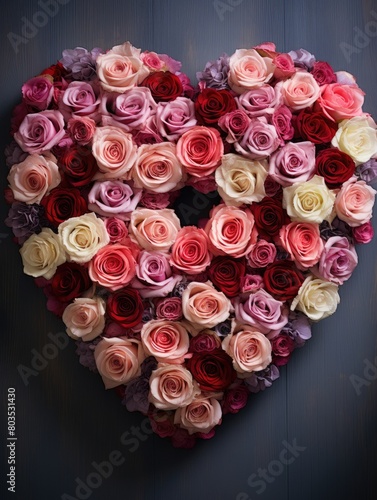 heart-shaped bouquet of assorted roses