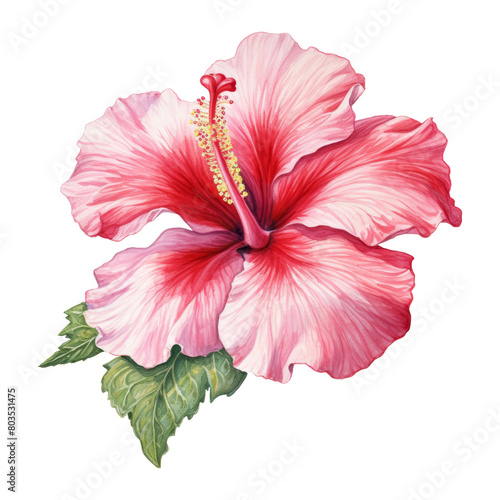 Hibiscus Flower Isolated Detailed Watercolor Hand Drawn Painting Illustration