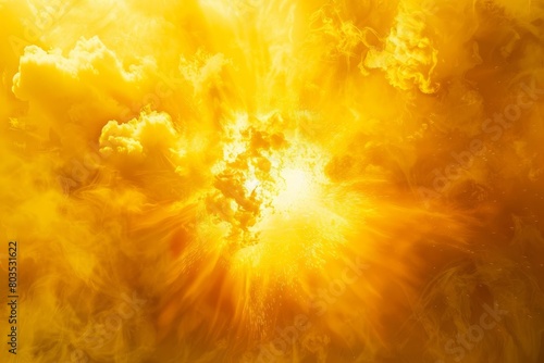 explosive burst of bright yellow smoke with hollow center abstract background digital illustration photo