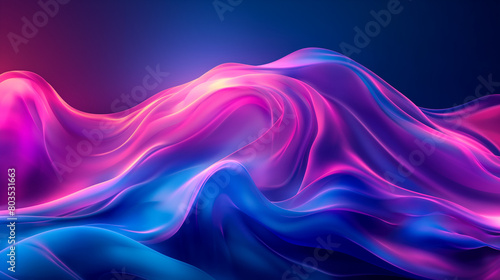 3d render Abstract fluid iridescent holographic neon curved wave in motion colorful background. Gradient design element for background