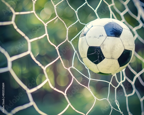 Soccer ball in goal and goal net, football High quality AI generated image © Javid
