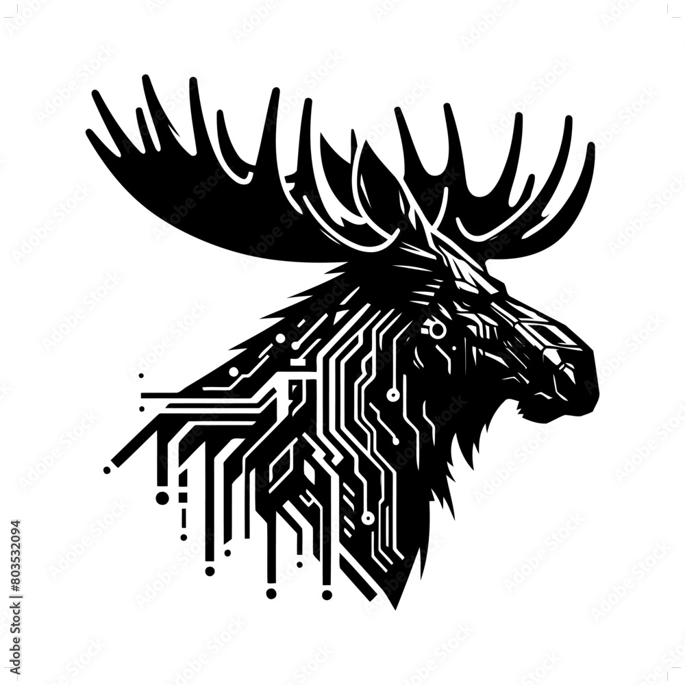 Moose silhouette in animal cyberpunk, modern futuristic illustration