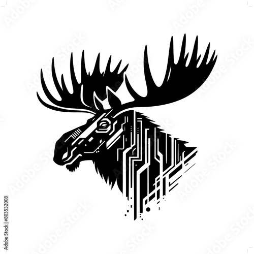 Moose silhouette in animal cyberpunk, modern futuristic illustration