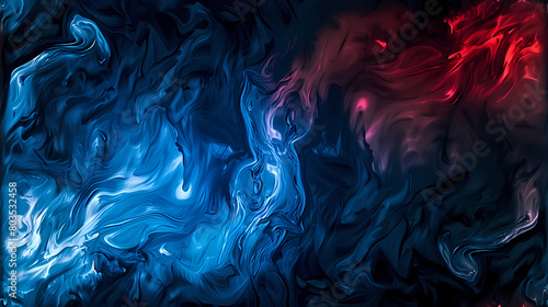 Abstract Swirling Red and Blue Colors in a Fluid Art Painting
