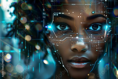 futuristic portrait of young black woman with high tech circuits human augmentation concept digital paintings