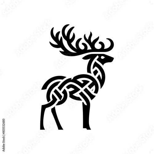 Reindeer silhouette in animal celtic knot, irish, nordic illustration