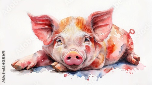 Watercolor painting of a cute pig. photo