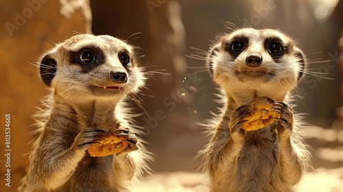 Marvelous Merry Meerkats Munching on Mouthwatering Morsels. Generative Ai © We3 Animal