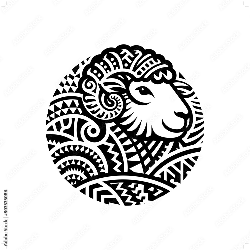 sheep silhouette in animal ethnic, polynesia tribal illustration