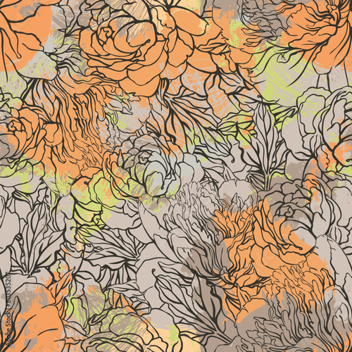 Floral seamless pattern, endless texture with flowers in vintage style. Wallp...