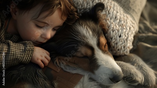 sleeping baby in furs with his beloved friend