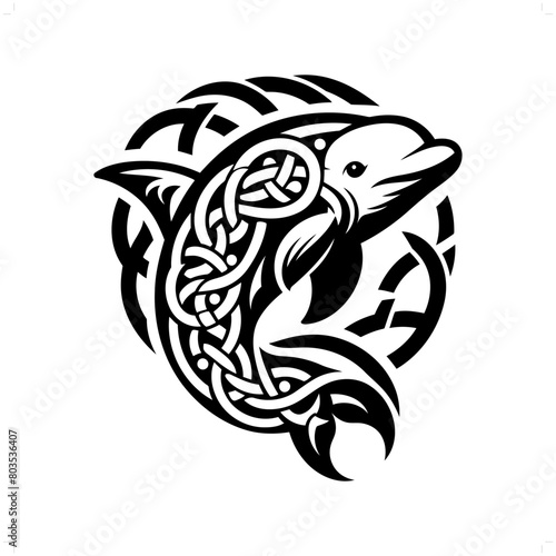 Beluga silhouette in animal celtic knot, irish, nordic illustration