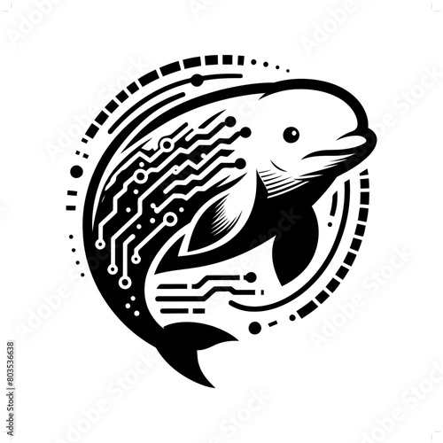 Beluga silhouette in animal cyberpunk, modern futuristic illustration