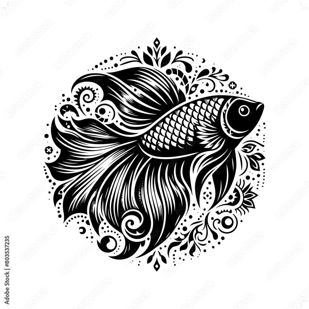 Betta Fish silhouette in bohemian, boho, nature illustration Betta Fish silhouette in bohemian, boho, nature illustration