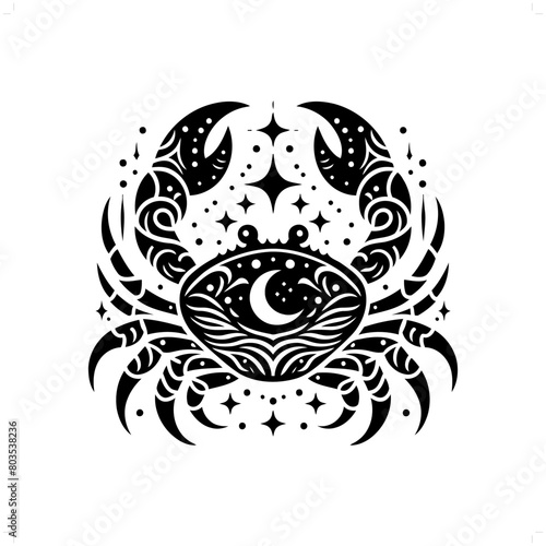 crab silhouette in bohemian, boho, nature illustration
