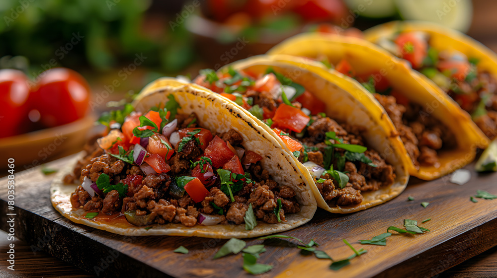 Delicious Homemade Beef Tacos with Fresh Vegetables and Herbs Delicious Homemade Beef Tacos with Fresh Vegetables and Herbs