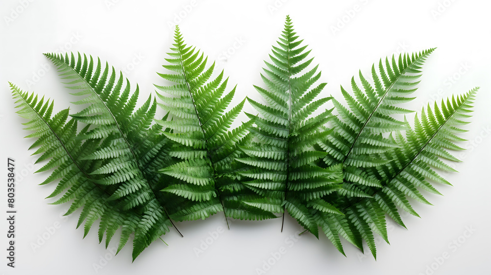Triple Fern Leaves over a Crumpled White Paper Background Triple Fern Leaves over a Crumpled White Paper Background