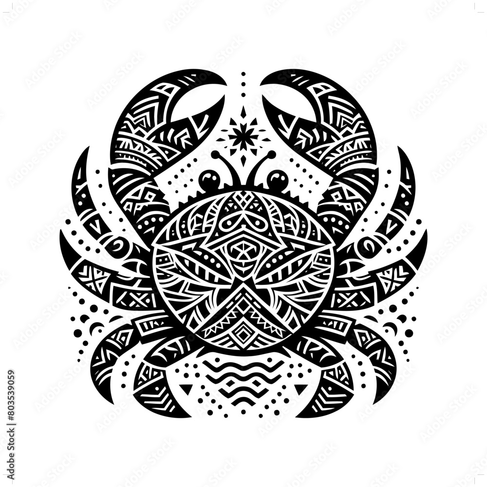 crab silhouette in animal ethnic, polynesia tribal illustration