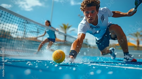 Athletic Agility: Male Athlete Reaches for Padel Ball