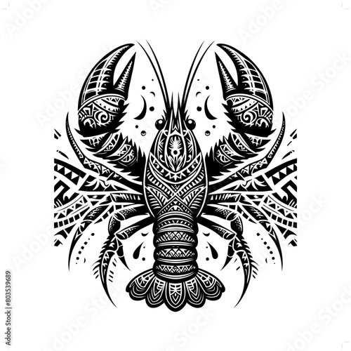 lobster, crayfish silhouette in animal ethnic, polynesia tribal illustration