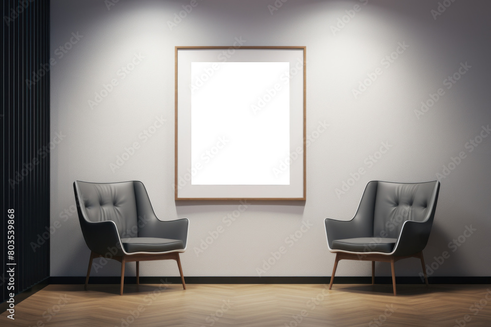 Poster mockup in modern minimalist art gallery interior. Frame mock up Poster mockup in modern minimalist art gallery interior. Frame mock up
