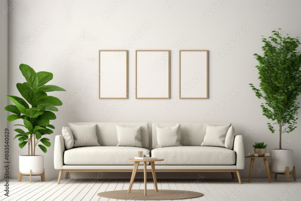 Poster mockup in modern minimalist living room interior with sofa. Frame mock up Poster mockup in modern minimalist living room interior with sofa. Frame mock up