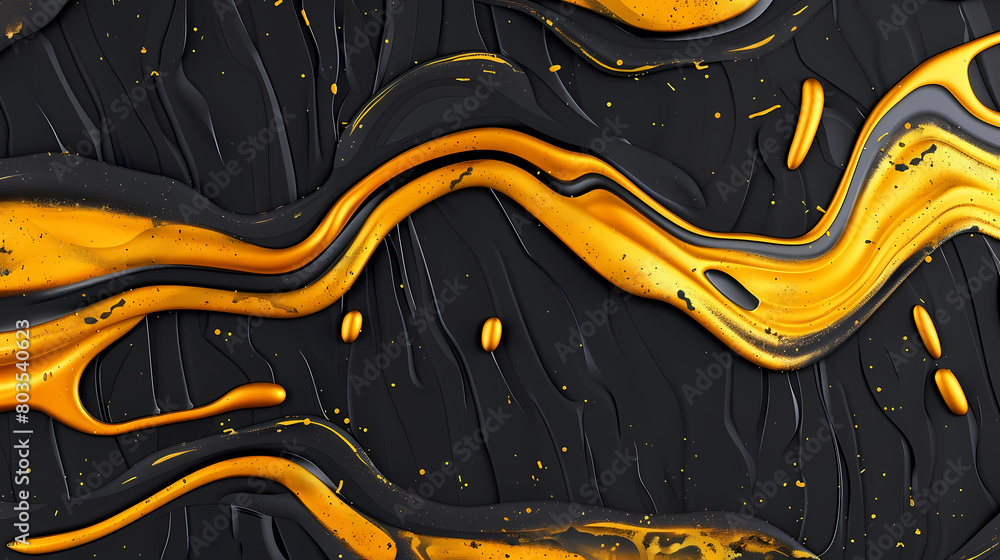 Abstract Black and Yellow Flowing Artwork