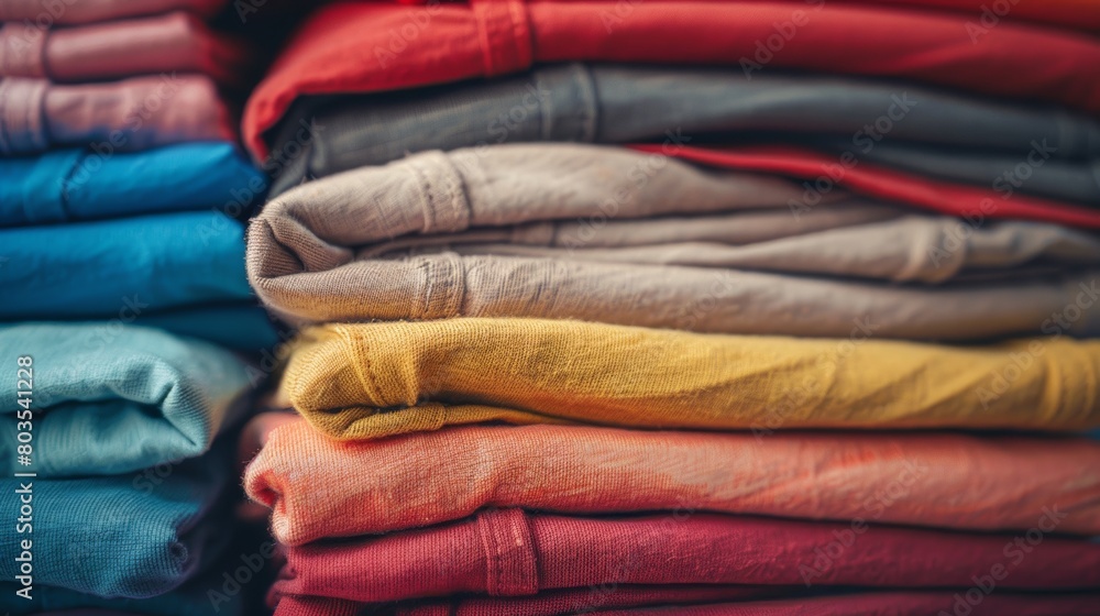 Stack of colorful folded shirts