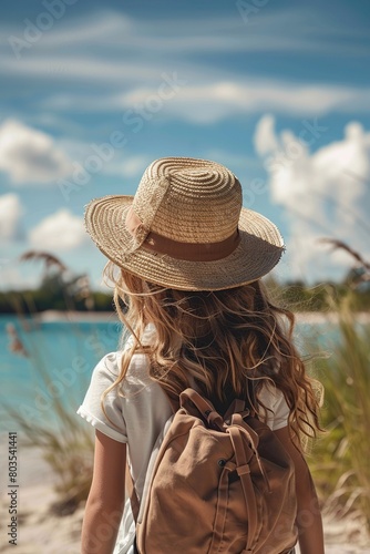 Cute girl in panama at the beach © Rafael