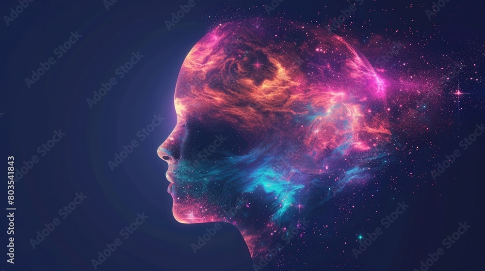 Illustration human head profile with abstract shapes