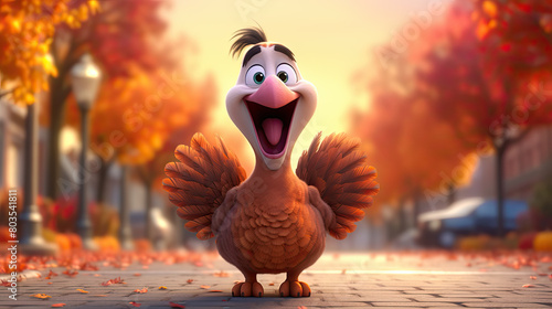 A turkey happy to be spared on Thanksgiving.