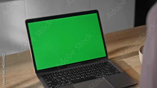 Wallpaper Mural Remote employee looking mockup laptop having video conference at home close up. Torontodigital.ca