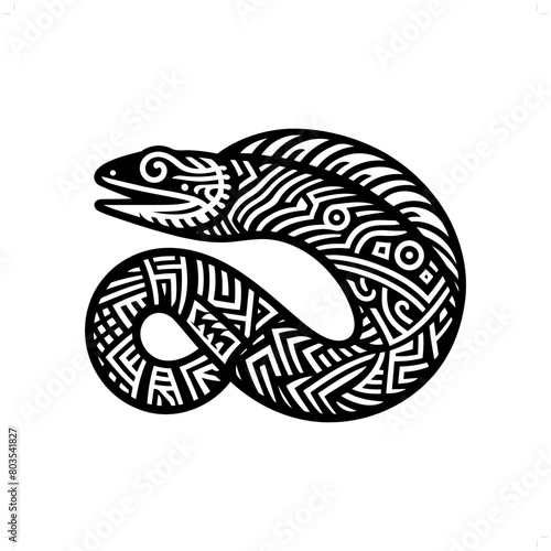 eel silhouette in animal ethnic, polynesia tribal illustration