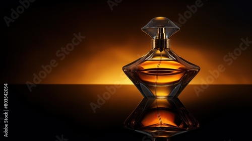 Stylish bottle with perfume on a dark gentle background