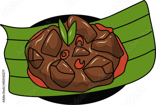 Lemang Illustration. Rendang Illustration. Malaysian food. Eid Al fitr food.