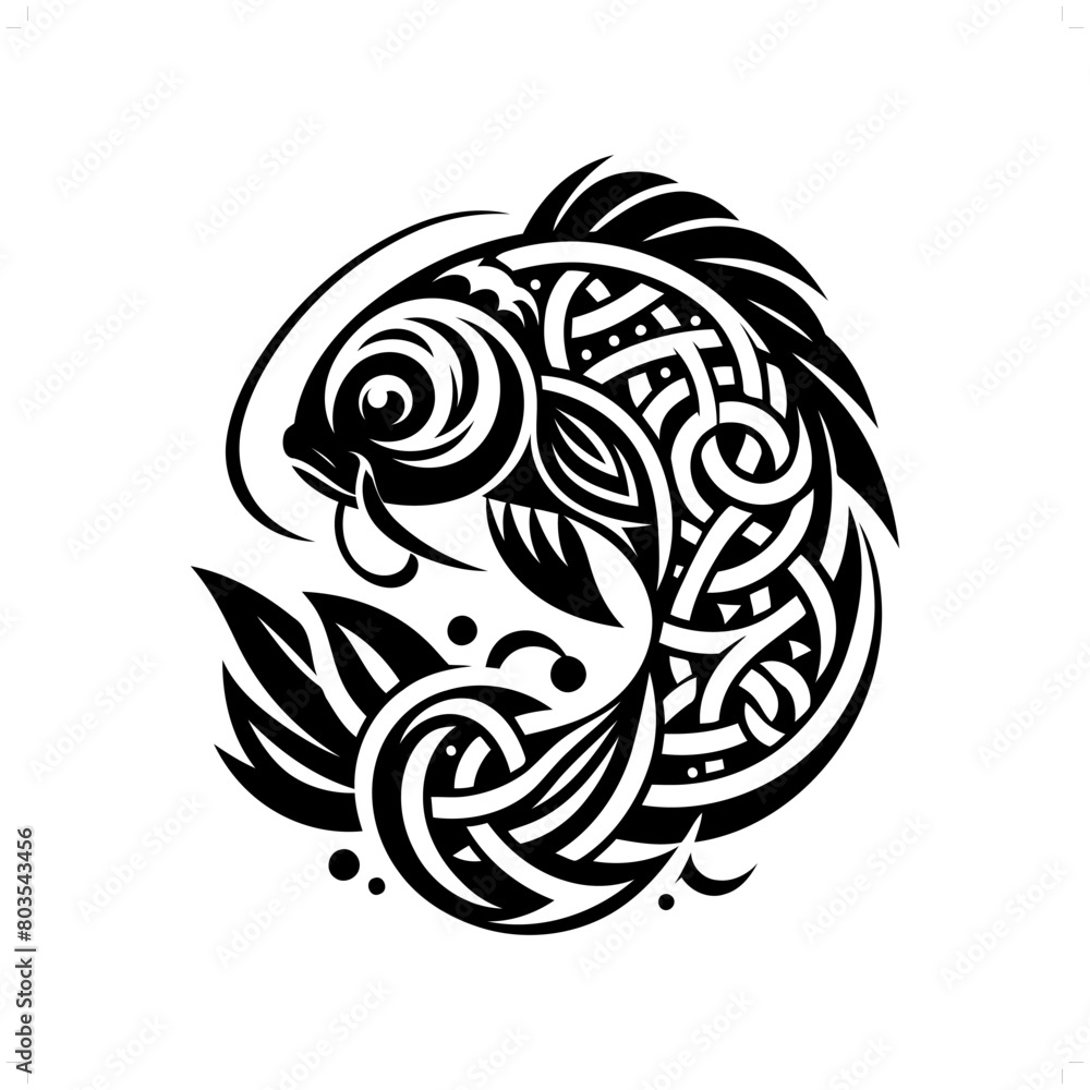 koi silhouette in animal celtic knot, irish, nordic illustration