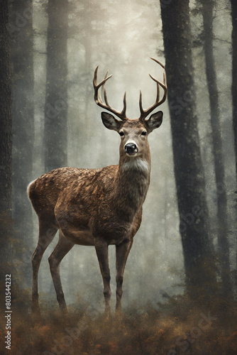 Generative Ai realistic deer in the forest