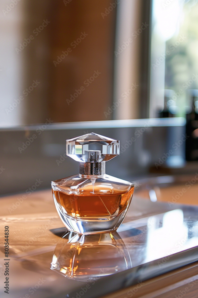 Elegant perfume bottle on a vanity table Elegant perfume bottle on a vanity table