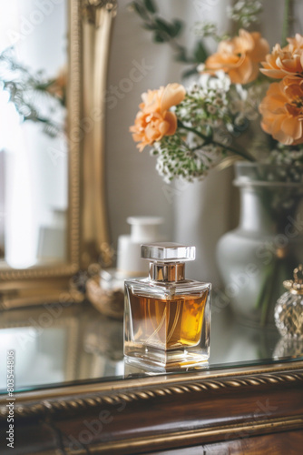 Elegant perfume bottle on a vanity table