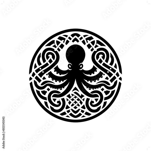 Octopus silhouette in animal celtic knot, irish, nordic illustration
