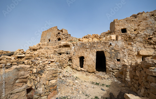 Historical Ksar Guermassa located on mountainous landscape, administratively attached to Tataouine, Tunisia