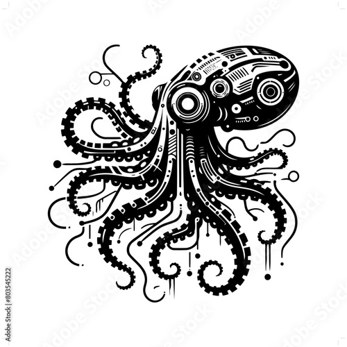 Octopus silhouette in animal cyberpunk, modern futuristic illustration