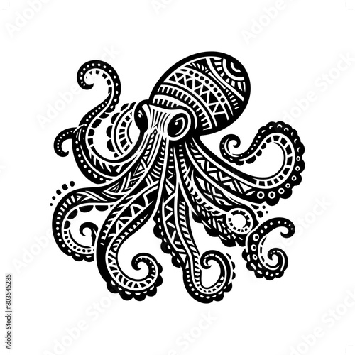 Octopus silhouette in animal ethnic, polynesia tribal illustration
