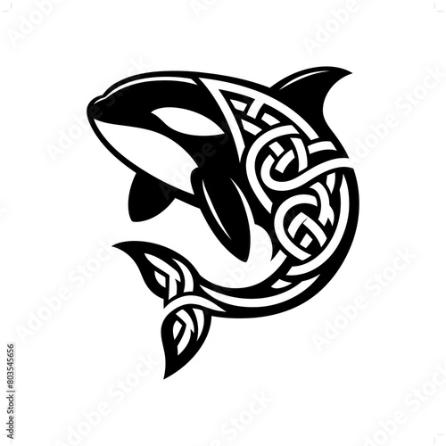orca silhouette in animal celtic knot, irish, nordic illustration
