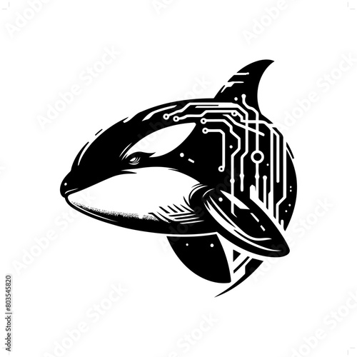 orca silhouette in animal cyberpunk, modern futuristic illustration