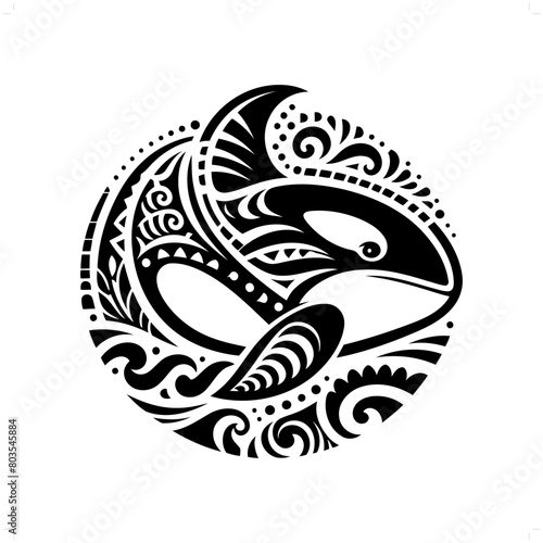 orca silhouette in animal ethnic, polynesia tribal illustration